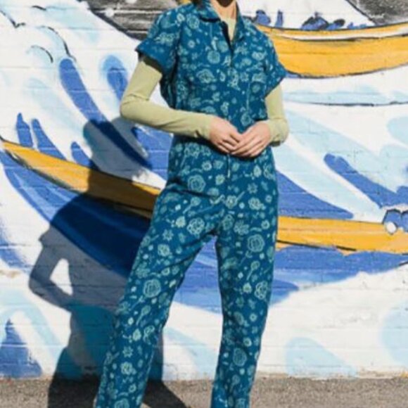 Blue Floral Jumpsuit | Printed jumpsuit | Boiler-suit | Romper | Batik size Sm - Picture 4 of 7